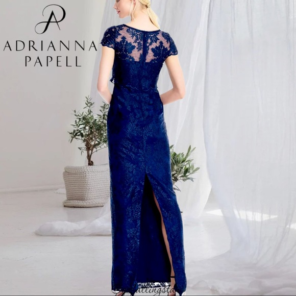Adrianna Papell Metallic Lace Column Gown - Picture 3 of 7